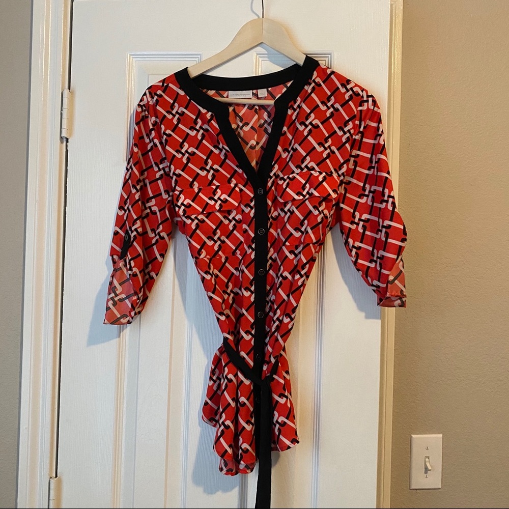 New York And Company Pink Blouse w/ Belt - Medium
